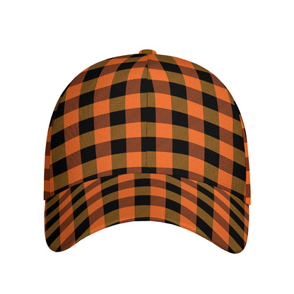 Orange And Black Buffalo Check Print Baseball Cap