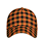 Orange And Black Buffalo Check Print Baseball Cap