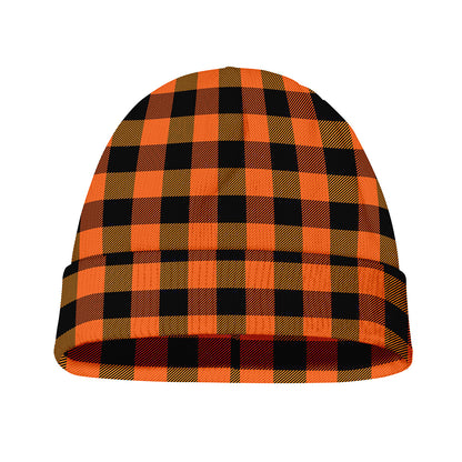 Orange And Black Buffalo Check Print Beanie