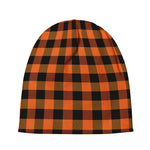 Orange And Black Buffalo Check Print Beanie