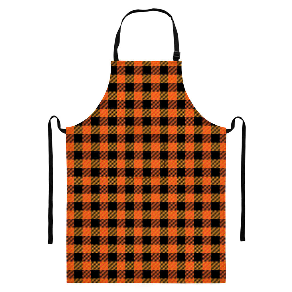 Orange And Black Buffalo Check Print Bib Apron With Pocket