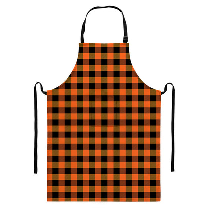 Orange And Black Buffalo Check Print Bib Apron With Pocket
