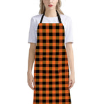 Orange And Black Buffalo Check Print Bib Apron With Pocket