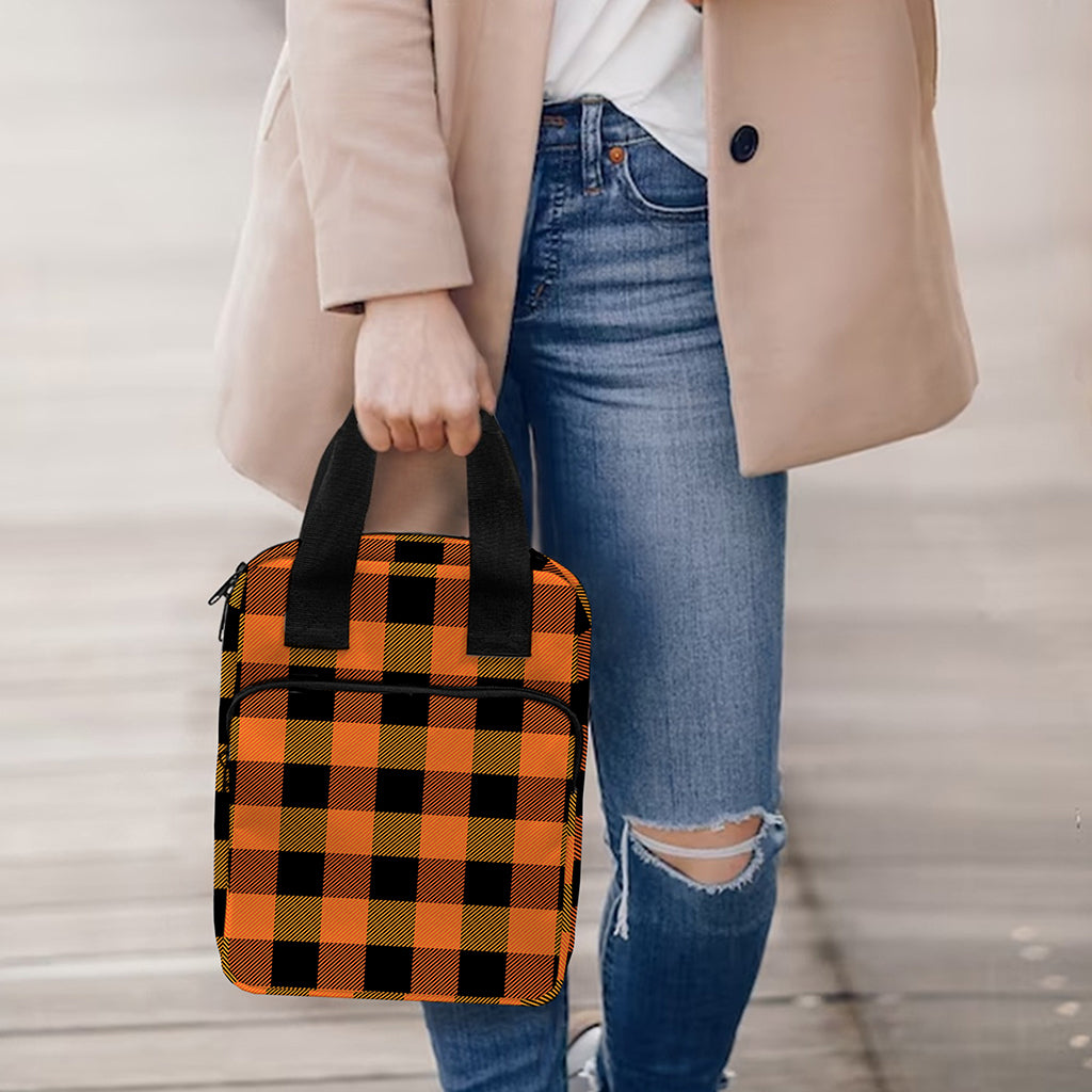 Orange And Black Buffalo Check Print Bible Tote Bag