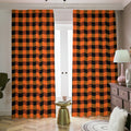 Orange And Black Buffalo Check Print Dimout Pencil Pleat Curtains