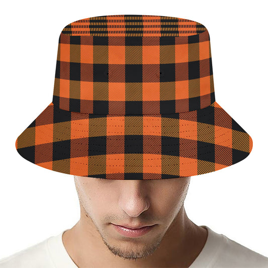 Orange And Black Buffalo Check Print Bucket Hat