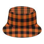 Orange And Black Buffalo Check Print Bucket Hat