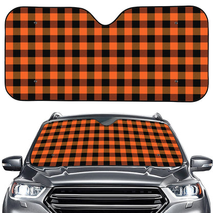 Orange And Black Buffalo Check Print Car Windshield Sun Shade
