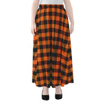 Orange And Black Buffalo Check Print Chiffon Maxi Skirt