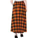 Orange And Black Buffalo Check Print Chiffon Maxi Skirt