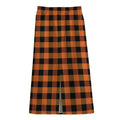 Orange And Black Buffalo Check Print Cotton Front Slit Maxi Skirt