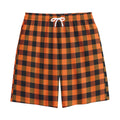Orange And Black Buffalo Check Print Cotton Shorts