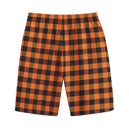 Orange And Black Buffalo Check Print Cotton Shorts