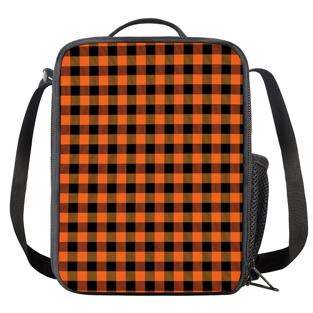 Orange And Black Buffalo Check Print Crossbody Lunch Bag