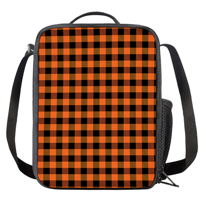 Orange And Black Buffalo Check Print Crossbody Lunch Bag