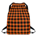 Orange And Black Buffalo Check Print Drawstring Backpack