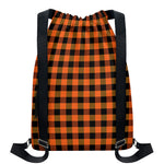 Orange And Black Buffalo Check Print Drawstring Backpack