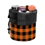 Orange And Black Buffalo Check Print Drawstring Makeup Bag