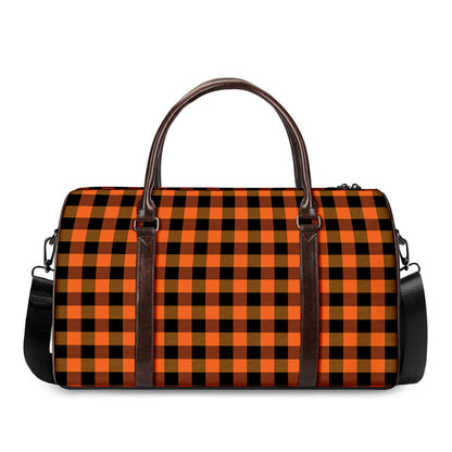 Orange And Black Buffalo Check Print Duffle Bag