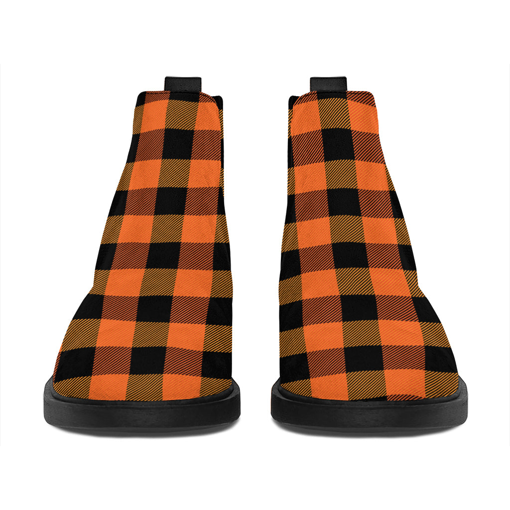 Orange And Black Buffalo Check Print Flat Ankle Boots