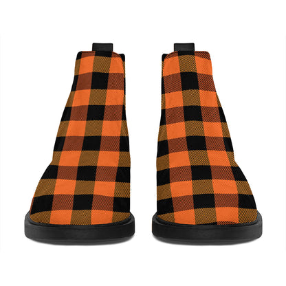 Orange And Black Buffalo Check Print Flat Ankle Boots