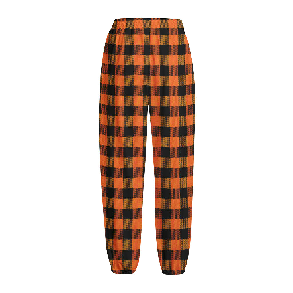 Orange And Black Buffalo Check Print Fleece Lined Knit Pants