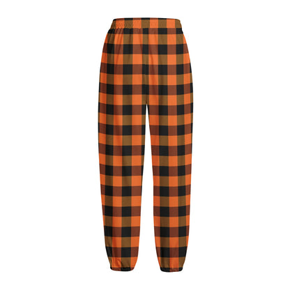 Orange And Black Buffalo Check Print Fleece Lined Knit Pants