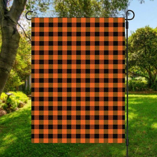Orange And Black Buffalo Check Print Garden Flag