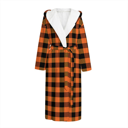 Orange And Black Buffalo Check Print Hooded Bathrobe