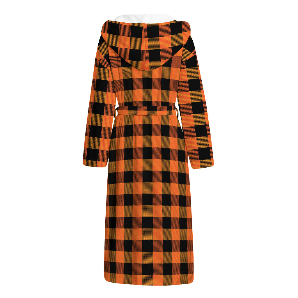 Orange And Black Buffalo Check Print Hooded Bathrobe