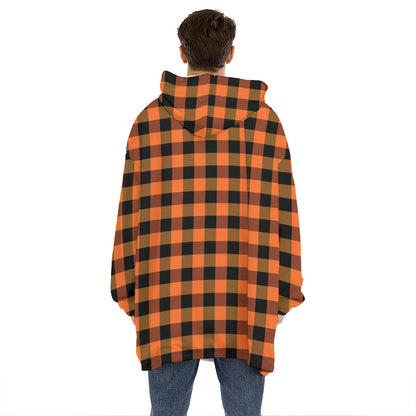 Orange And Black Buffalo Check Print Hoodie Blanket