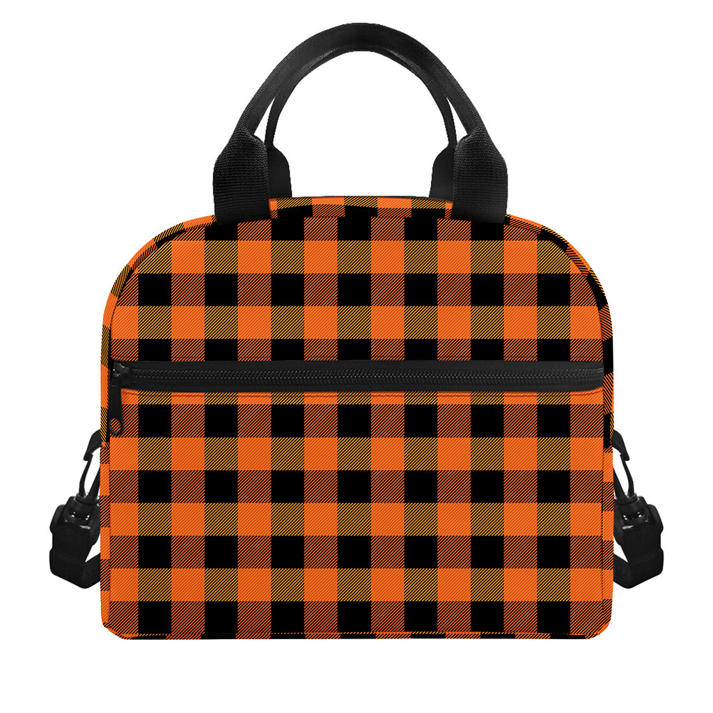 Orange And Black Buffalo Check Print Insulated Lunch Bag