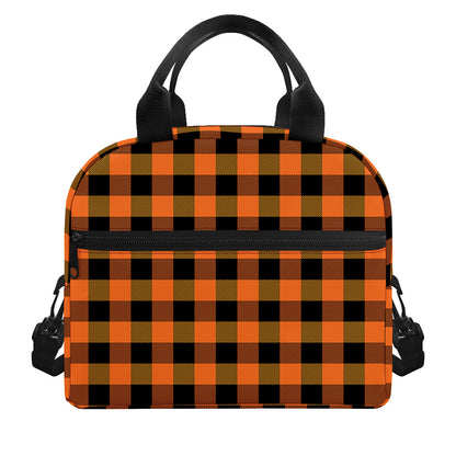 Orange And Black Buffalo Check Print Insulated Lunch Bag