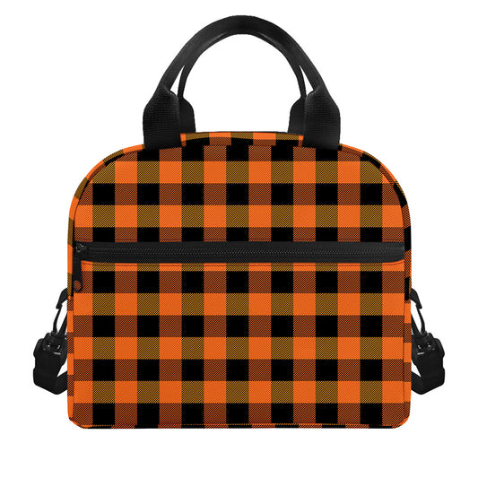 Orange And Black Buffalo Check Print Insulated Lunch Bag