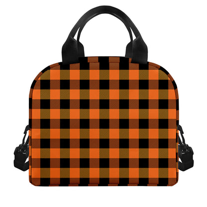 Orange And Black Buffalo Check Print Insulated Lunch Bag