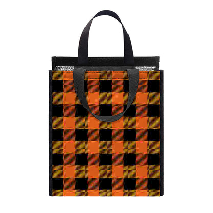 Orange And Black Buffalo Check Print Insulated Lunch Tote
