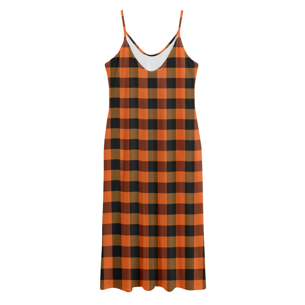 Orange And Black Buffalo Check Print Jersey Midi Cami Dress