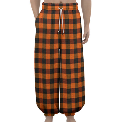 Orange And Black Buffalo Check Print Lantern Pants