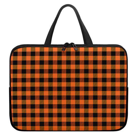 Orange And Black Buffalo Check Print Laptop Sleeve With Handle