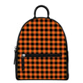 Orange And Black Buffalo Check Print Leather Backpack