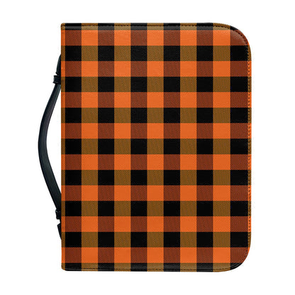 Orange And Black Buffalo Check Print Leather Bible Cover