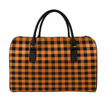 Orange And Black Buffalo Check Print Leather Duffle Bag