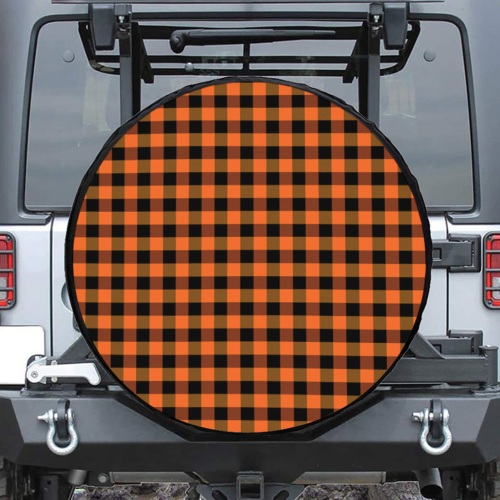 Orange And Black Buffalo Check Print Leather Spare Tire Cover
