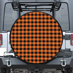 Orange And Black Buffalo Check Print Leather Spare Tire Cover