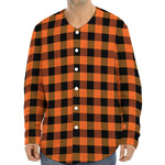 Orange And Black Buffalo Check Print Long Sleeve Baseball Jersey