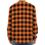 Orange And Black Buffalo Check Print Long Sleeve Baseball Jersey