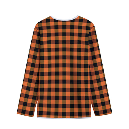 Orange And Black Buffalo Check Print Long Sleeve Short Coat