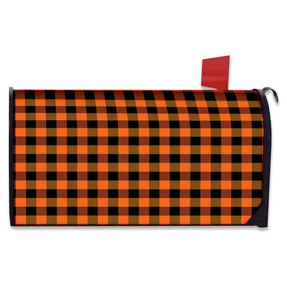 Orange And Black Buffalo Check Print Mailbox Cover