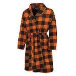 Orange And Black Buffalo Check Print Men's Bathrobe