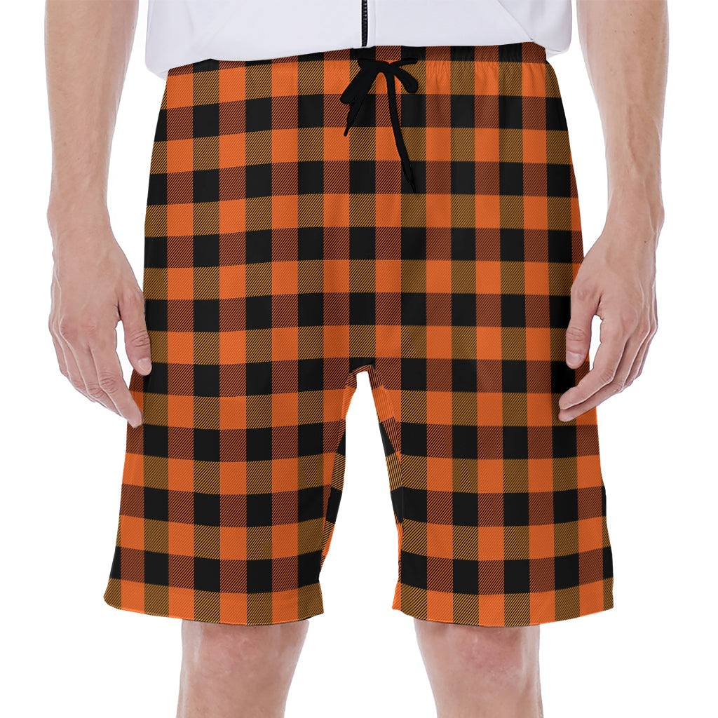 Orange And Black Buffalo Check Print Men's Beach Shorts